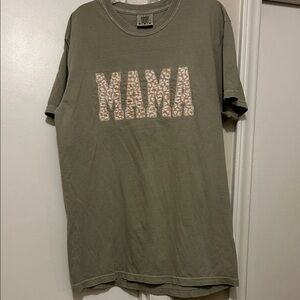 Comfort Colors Olive MAMA Tee with Leopard Accent